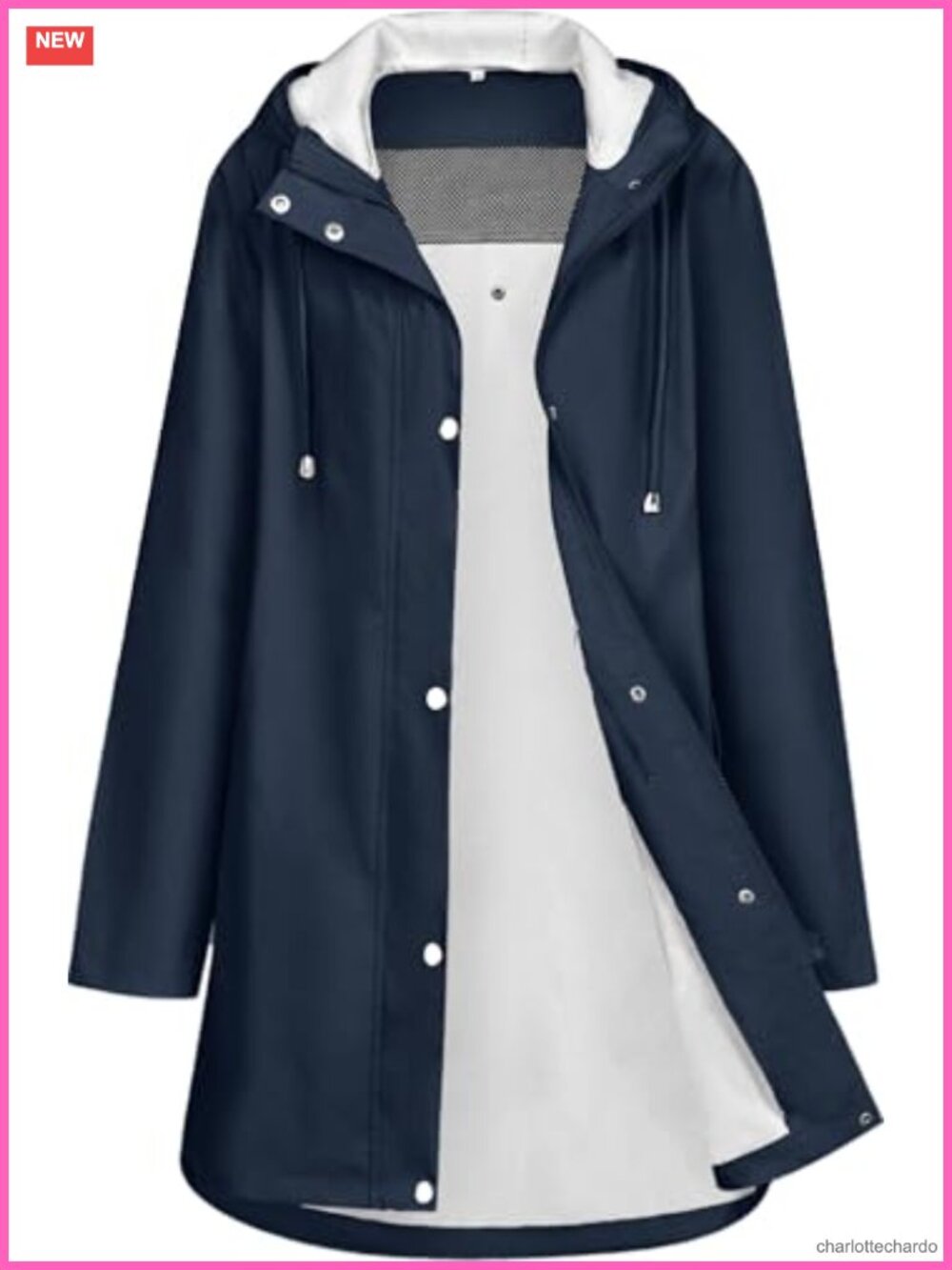 Womens Waterproof Long Rain Jacket with Hood PU Windproof Trench Coat